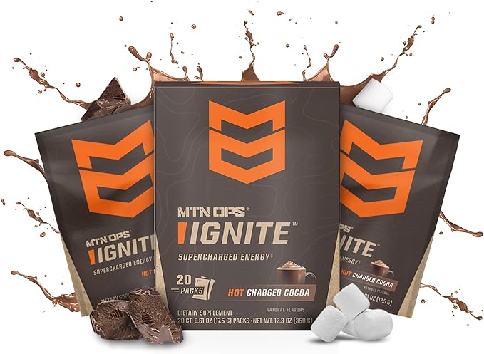 MTN OPS Hot Ignite Instant Coffee Nootropic & L-Arginine L-Citrulline for Cognitive Clarity, Mental Focus & Nitric-Oxide Boost | 200mg Caffeine per Serving, 20 Servings | Charged Cocoa Trail Packs