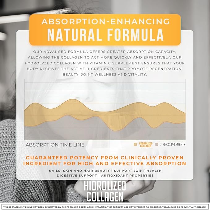Hydrolyzed Collagen Powder Supplement | Promotes Hair, Nail, Skin, Bone, Joint Health, Gut Health | Hydrolyzed Grass Fed Collagen Peptides |Collagen for Women | 200gr (Orange)