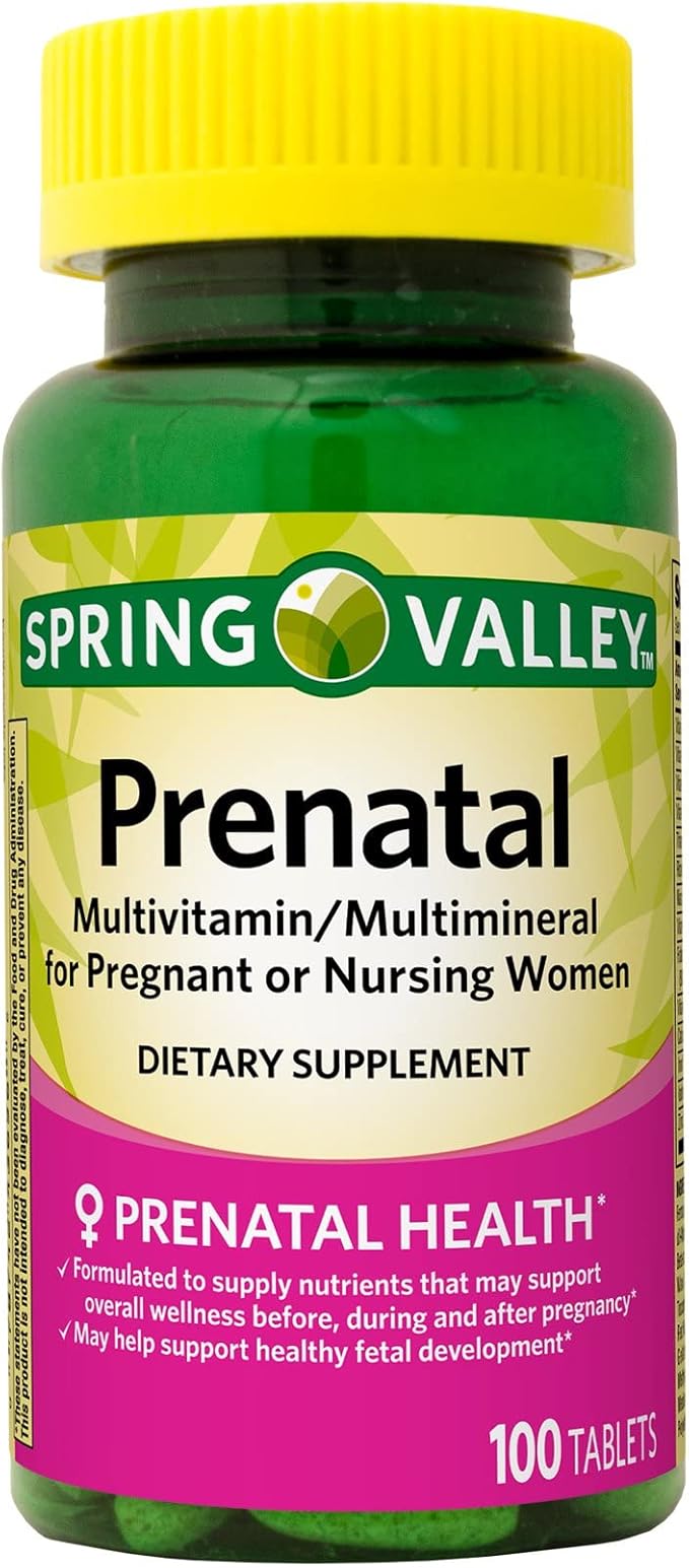 Spring Valley Prenatal Multivitamin 100 Tablets, Prenatal Vitamins for Women, Pregnancy Must Haves Folate Supplement, Bundle with Luall's 45 Diabetes Decoded