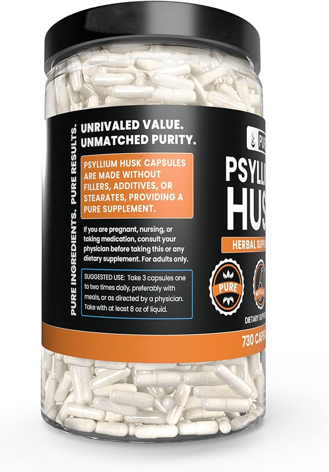 PURE ORIGINAL INGREDIENTS Psyllium Husk (730 Capsules) No Magnesium Or Rice Fillers, Always Pure, Lab Verified
