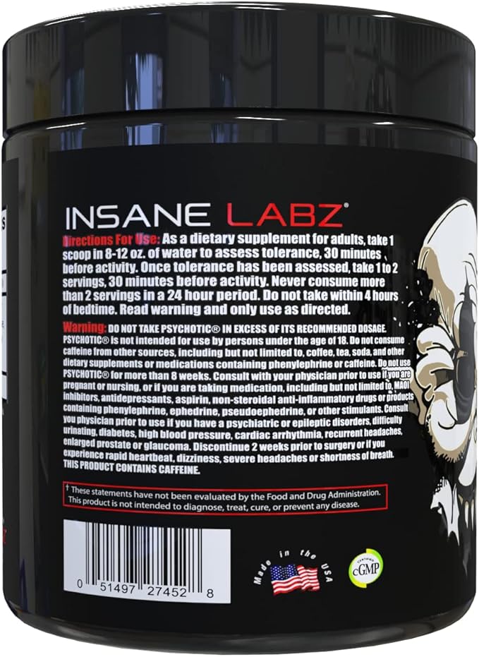 Insane Labz Psychotic Black Edition Mid Stimulant Pre Workout Powder, Energy Focus Pumps, Loaded with Creatine Beta Alanine Taurine Fueled by AMPiberry, 35 Servings (Gummy Candy)