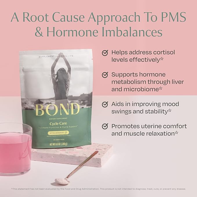 Cycle Care PMS Support Supplement for Women – Cramp, Mood & Hormone Balance Support with Ashwagandha, Glutathione, Magnesium, Probiotics & Turmeric – 28 Servings, Strawberry Flavor