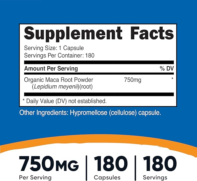 Nutricost Maca Root Capsules (Lepidium meyenii) 750mg, 180 Capsules, 180 Servings