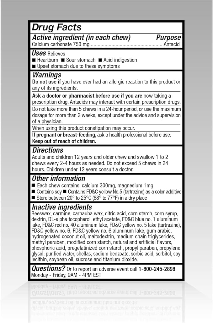 Amazon Basic Care Extra Strength Antacid SuperChews Chewable Tablets, Assorted Fruit, 90 Count (Previously SoundHealth) Orange, Pink, Yellow (Pack of 2)