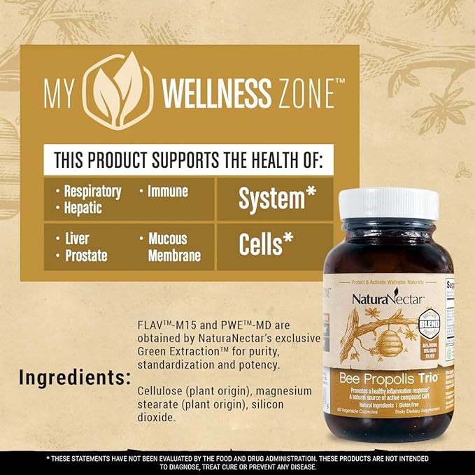 NaturaNectar Natural Bee Propolis Bundle - Trio and Red Propolis - for Immune and Cardiovascular Support and a Healthy Metabolism* - 60 Capsules per Bottle