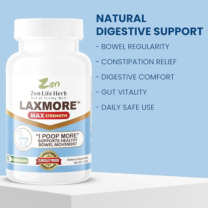 LAXMORE I Poop More Max Strength 100% Natural Plant-Based Supplement (90 Capsules)