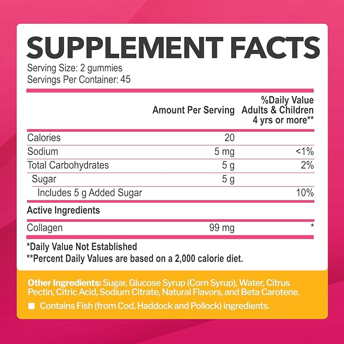 Collagen Gummies for Women & Men (90 Count) - Premium Hydrolyzed Collagen Type I & III for Hair, Skin & Nails Support - Great Tasting Tropical Flavor, Gluten-Free, Non-GMO - 90 Gummies (45 Servings)