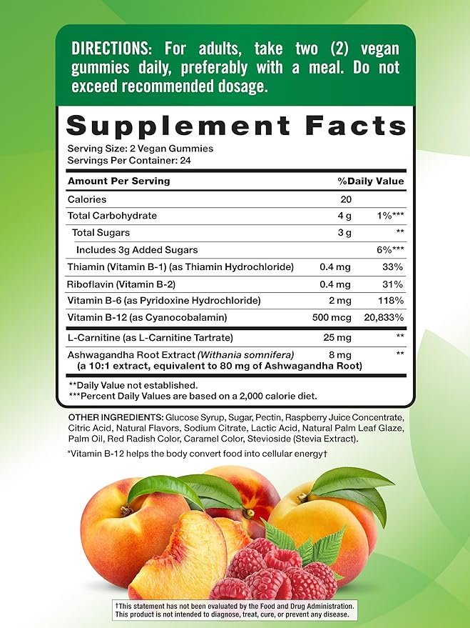 Nature's Truth Vitamin B Complex Gummies | 48 Count | with B-Vitamins, L-Carnitine & Ashwagandha | Vegan, Non-GMO & Gluten Free Supplement