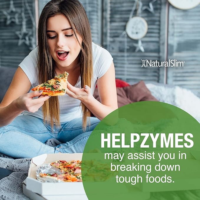 NaturalSlim Digestive Enzymes for Women & Men - Helpzymes Essential Enzymes for Digestion, Gut Health, Gas Bloating Relief with Bromelain, Ox Bile, Pancreatin. & Betaine HCL - 100 Capsules Solo