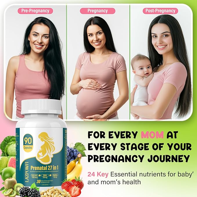 Prenatal Vitamins for Women multivitamin with Folic Acid DHA Choline for Pregnant and Breastfeeding Women Niacinamide Biotin and Minerals 27 in 1 Needed Supplement 90 Capsules-30 Servings-Yellow