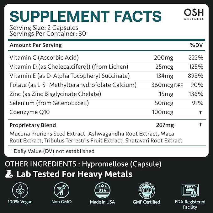 Men’s Fertility Support & Prenatal Vitamins – Ayurvedic Male Fertility Supplement for Conception, Sperm Count, Motility & Volume – with Ashwagandha, Maca, CoQ10, Zinc – 60 Vegan Capsules