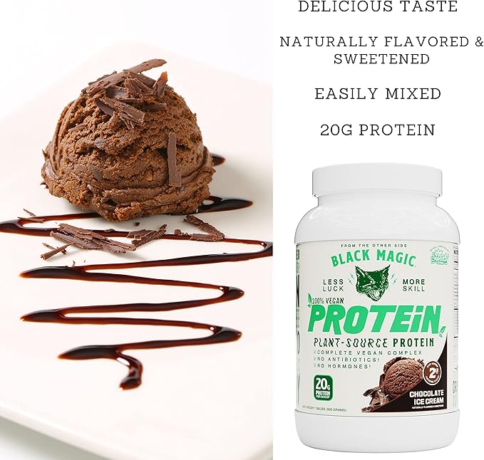 Worldwide Nutrition Bundle:Black Magic Multi-Source Protein Whey, Egg & Casein Complex with Enzymes & MCT Powder Pre Workout & Post Workout Vegan Choco Ice Cream 24g Protein 2LB & Key Chain