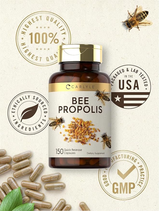 Carlyle Bee Propolis Capsules 600mg | 150 Count | Extract Supplement | Non-GMO, Gluten Free