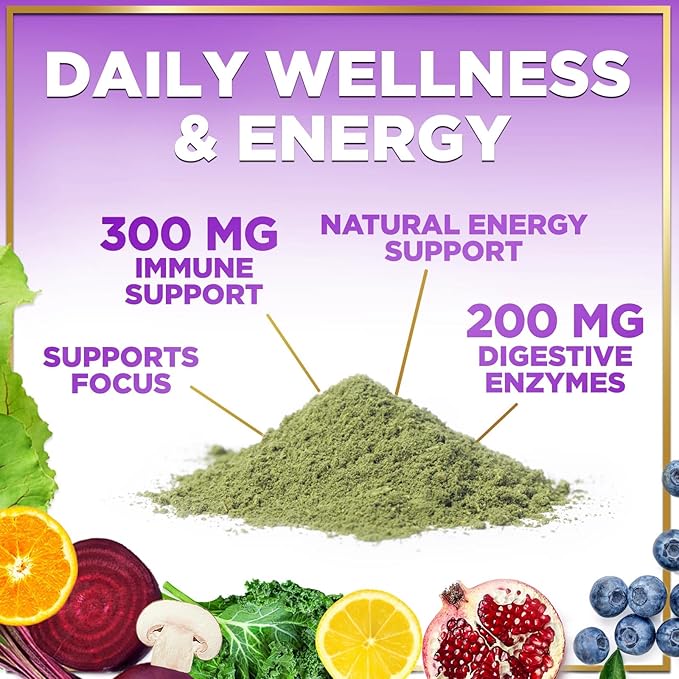 Greens Superfood Powder - Greens Powder Mix for Energy, Spirulina, Chlorella & Digestive Enzymes, Antioxidant Super Green Mix, 20+ Amazing Superfoods Support Digestion, Vegan & Non-GMO - 30 Servings