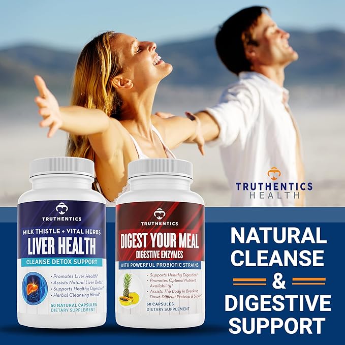 TRUTHENTICS Digestive Enzymes Plus Probiotics & Prebiotics with Bromelain, Lactase, Galactosidase, Acidophilus - Vegan Digestion Aid, Constipation Bloating & Gas Relief for Men & Women - 60 Capsules