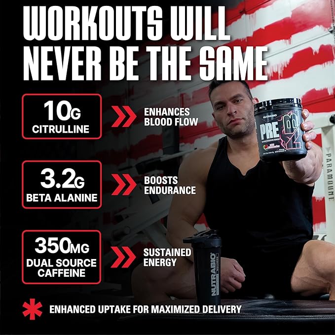NutraBio PRE Workout Powder - New Formula- Sustained Energy, Mental Focus, Endurance - Beta Alanine, Caffeine, Electrolytes - 20 Servings - Paradise Punch