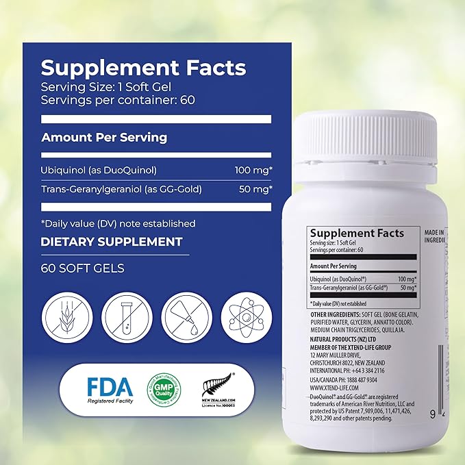 Xtendlife Xtend-Quinol 100mg CoQ10 Ubiquinol and 50mg GG (Geranylgeraniol) Supplement for CoEnzyme Q10 Production, Heart Health, Cellular Energy, and Aging Health - 4 Month Supply (Pack of 2)