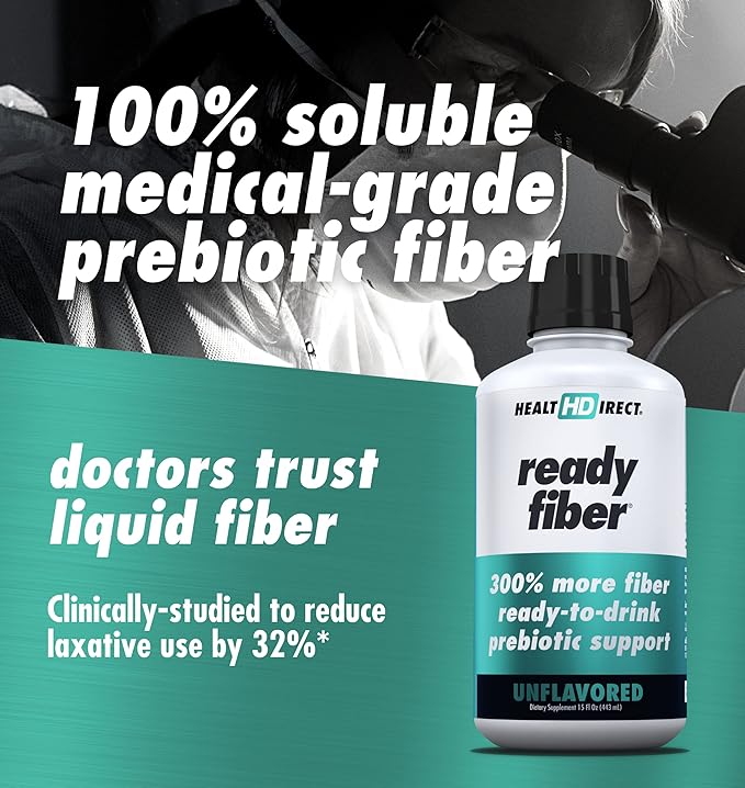 HEALTH DIRECT - Ready Fiber - Prebiotic Liquid Fiber Supplement for Women, Men and Kids - 15 Fl Oz - 15-30 Servings, Unflavored - Easier Than Gummies, Powders and Pills