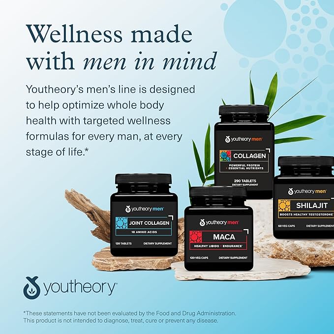 Youtheory Men's Joint Collagen with 18 Amino Acids - Premium Collagen for Men - Joint Support Supplement with Boswellia Extract, Ginger & Black Pepper* - Dairy, Soy & Gluten Free - 120 Tablets