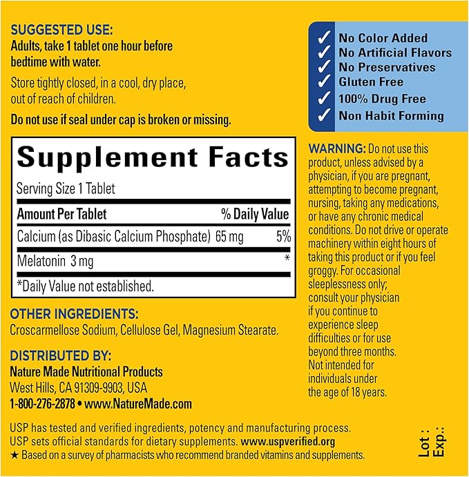 Nature Made Melatonin 3mg Sleep Aids for Adults, 100% Drug Free Sleep Aid, Sleep Supplements, 120 Tablets, 120 Day Supply