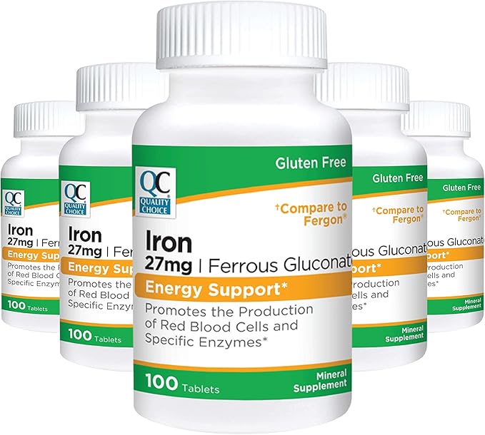 Quality Choice Energy Support Iron 27 mg Ferrous Gluconate Tablets 100 Count