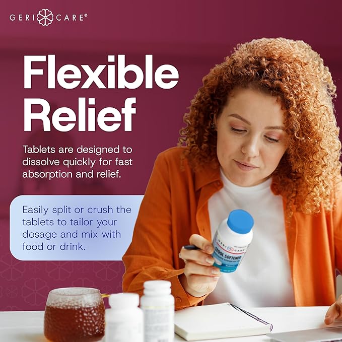 GeriCare Docusate Sodium Stool Softeners, Best Stool Softener for Daily use for Women, Men, and Elderly - Ideal for Constipation Relief 100mg Crushable Tablets. (200 Count) Made in The USA.