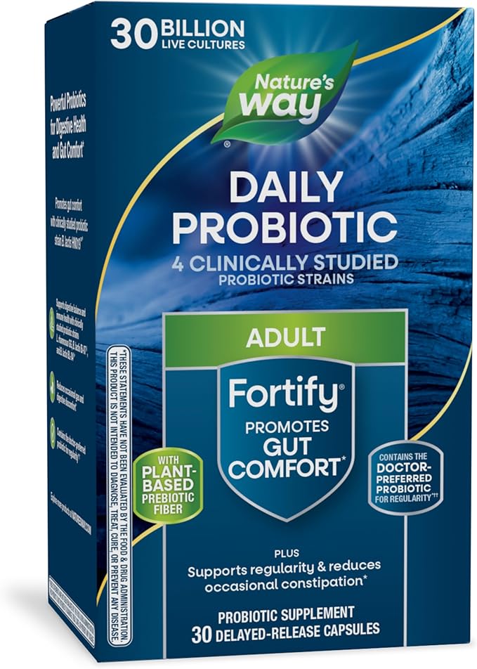 Nature's Way Fortify Daily Probiotic + Prebiotic for Men and Women, 30 Billion Live Cultures, Digestive and Immune Health Support* Supplement, 30 Capsules