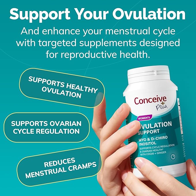 CONCEIVE PLUS Ovulation Support - Inositol Supplement | Myo-Inositol & D-Chiro Supplements | Hormone Balance for Women | COQ10, Folic Acid, Ginger | 30 Day Supply