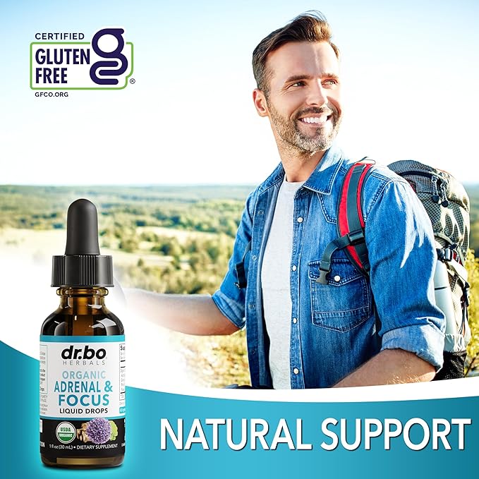Adrenal Support Supplements Liquid Drops - Organic Adrenal and Focus Supplement, Cortisol Manager Adaptogen Adults, Ginkgo Biloba for Kids Calm - Natural Brain and Memory Fatigue Stress Attention 1oz