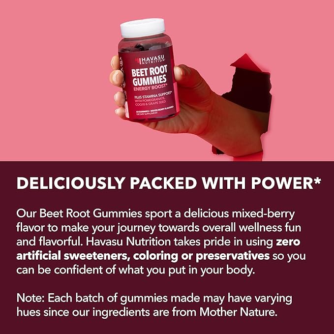 Beet Root Gummies with COQ10 & Pomegranate - Nitric Oxide Supplement for Men and Women - Beetroot for Endurance, Performance, Recovery - Vegan, Non-GMO, Gluten Free - Mixed Berry Flavor, 120 Count