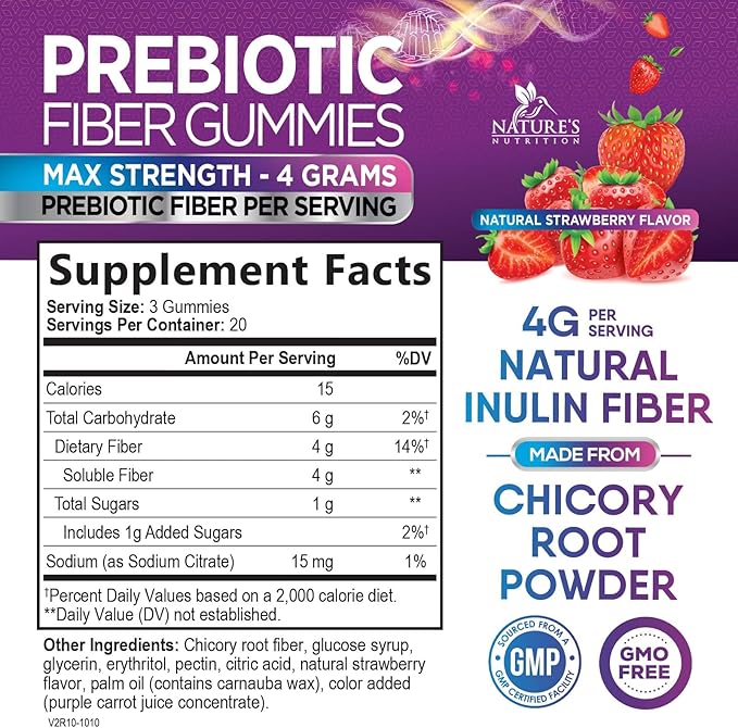 Fiber Gummies for Adults, Daily 4g Gummy Fiber Supplement, Prebiotic Gummy Digestive Health Support - Plant Based Soluble Fiber Chews, Prebiotics Supports Regularity & Digestion Non-GMO - 60 Gummies