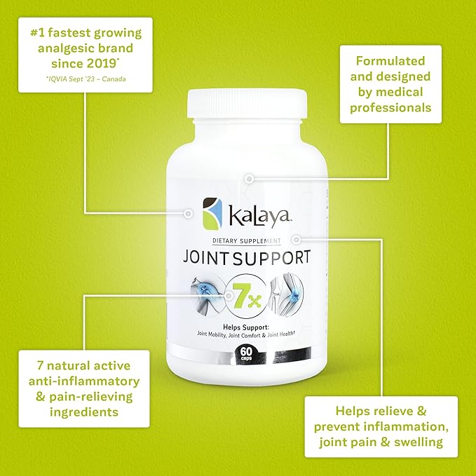 Kalaya 7X Joint Support Supplement - Designed by Medical Professionals - for Joints, Bone Health, and Muscle Support - with Turmeric, Collagen, and Vitamin C - 60 ct