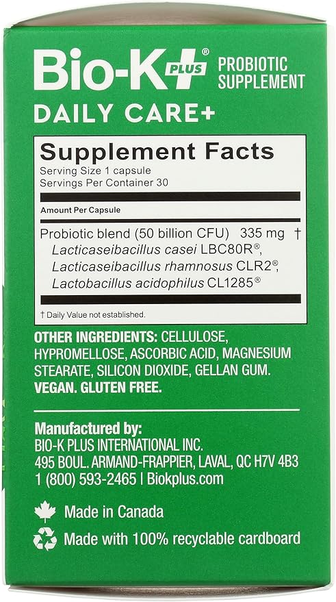 Bio-K Plus, Dailycare 50 Billion Probiotics, 30 Count