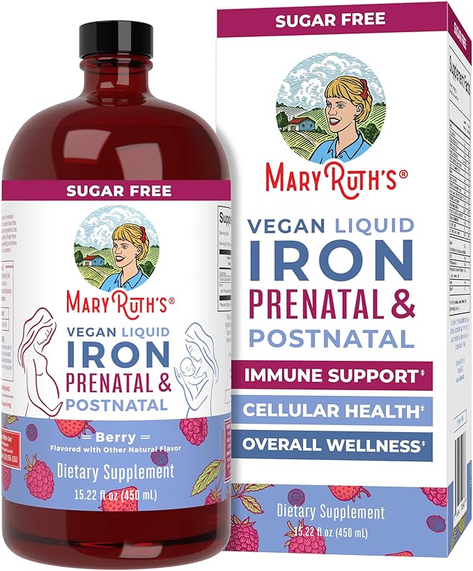MaryRuth Organics | Liquid Iron Supplement Prenatal & Postnatal for Pregnant & Lactating | Iron Deficiency | Immune Support | Sugar/Gluten Free | Vegan | Non-GMO | 15.22 Fl Oz