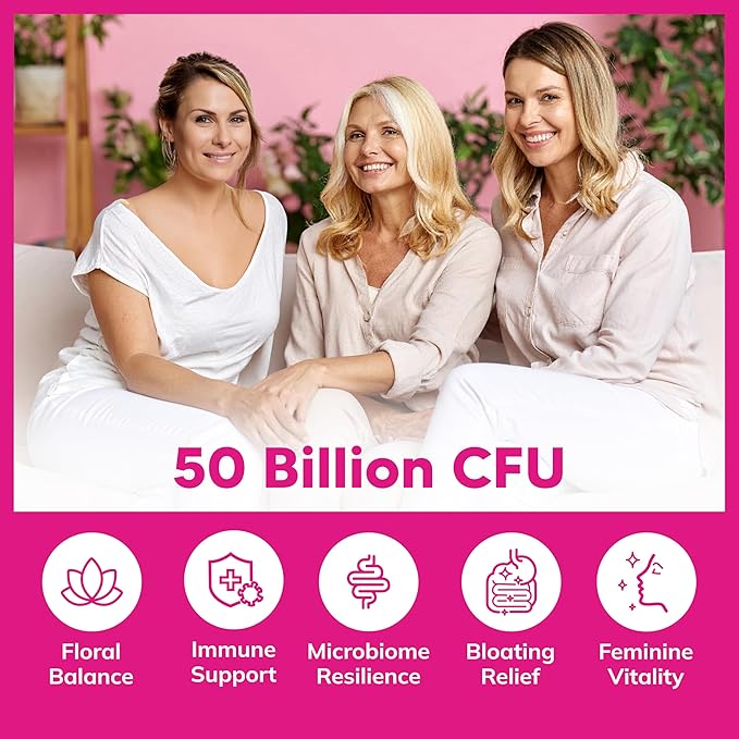 aSquared Nutrition Probiotics for Women - 50 Billion CFU Women's Probiotic Supports Digestive, Gut, Vaginal & Urinary Tract Health - Prebiotics for Females - 60 Capsules - Alt to Gummies