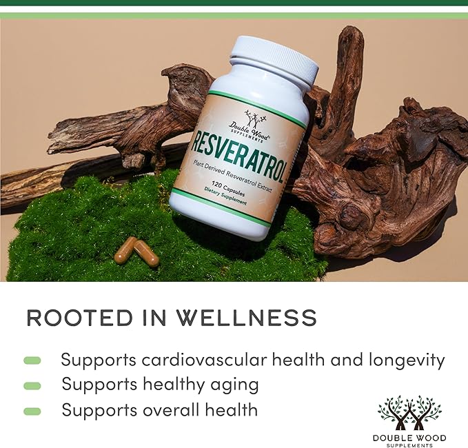 Resveratrol Supplement 500mg Per Serving, 120 Capsules (Resveratrol Polygonum Root Extract Providing 50% Trans Resveratrol) Healthy Aging Support by Double Wood