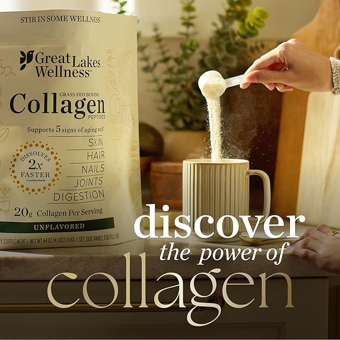 Great Lakes Wellness Collagen Peptides Powder for Skin, Hair, Nails, Joints & Digestion - Unflavored - Quick Dissolve Hydrolyzed, Non-GMO, Keto, Kosher - 10 oz