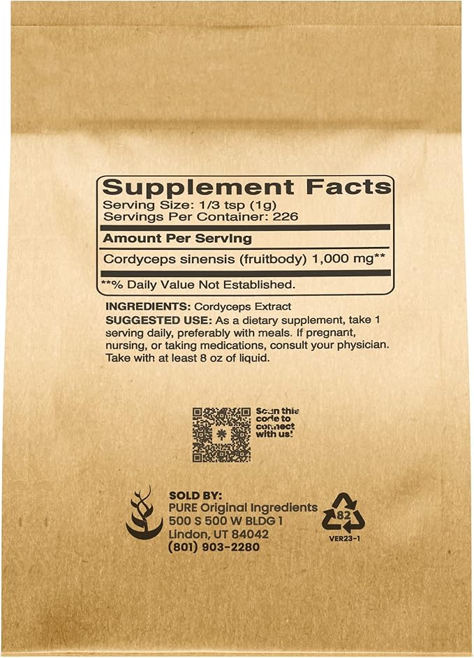 Pure Original Ingredients Cordyceps (8oz) Traditional Herbal Supplement, Non-GMO