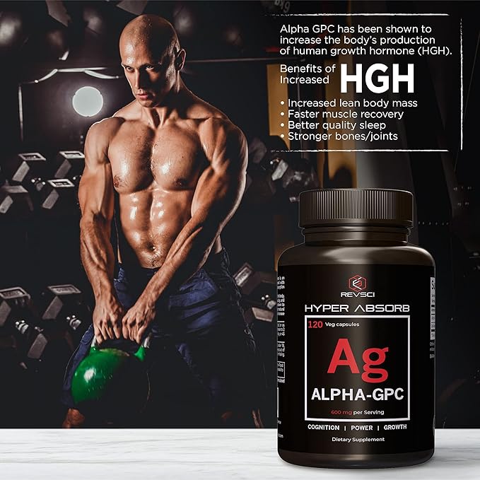 Alpha GPC Supplement & BioPerine for Hyper Absorption - 120 Count, 600mg Serving - Nootropics for Memory, Focus, Energy, Motivation - Choline Supplements to Boost Acetylcholine, USA Made by RevSci