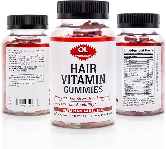Olympian Olympian Labs Hair Vitamin Gummies Labs Hair Vitamin Gummies | Rich in Biotin Plus Vitamins and Minerals | 60 Count Great Tasting Berry Flavor