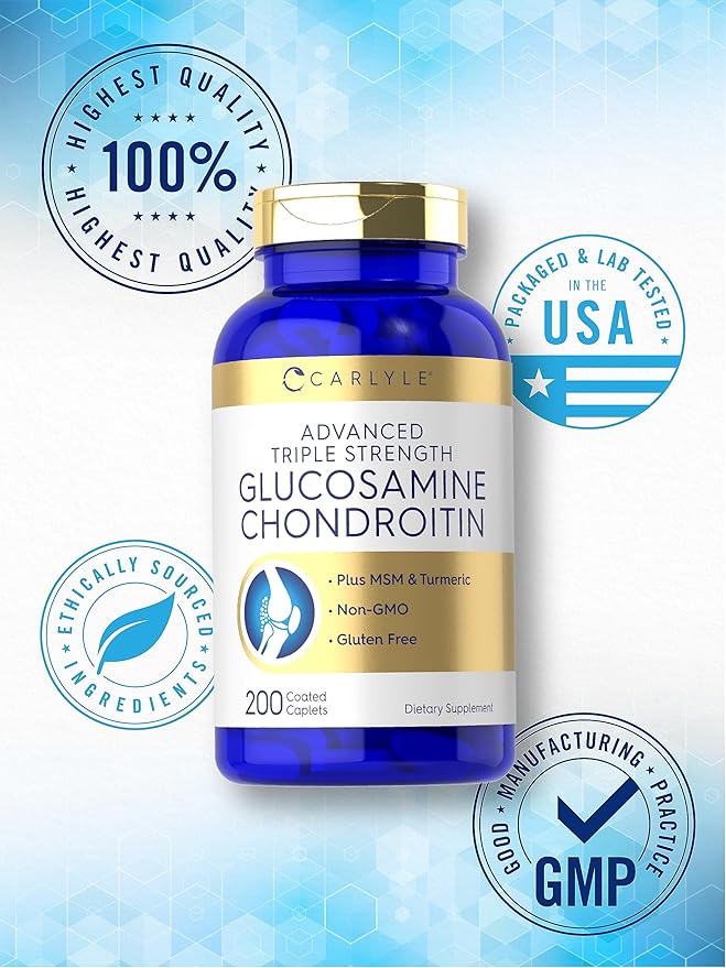 Carlyle Glucosamine Chondroitin MSM Turmeric | 4050 mg | 200 Count | Advanced Triple Strength Supplement | Non-GMO & Gluten Free