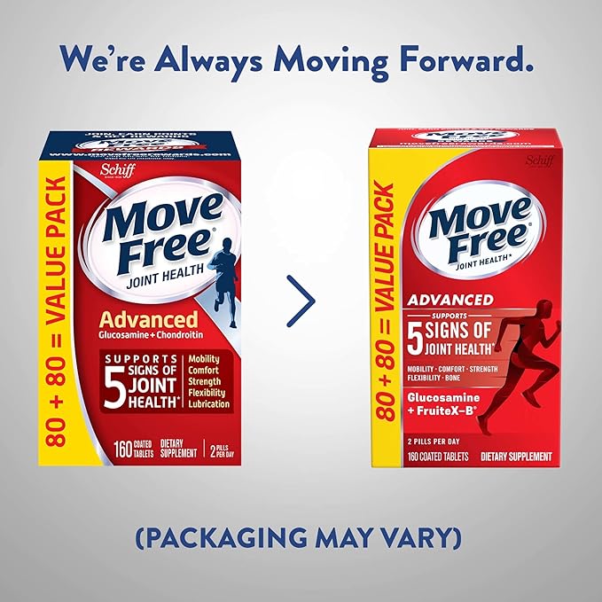 Move Free Advanced Glucosamine Chondroitin + Calcium Fructoborate Joint Support Supplement, Supports Mobility Comfort Strength Flexibility & Bone - 160 Tablets (80 servings)*