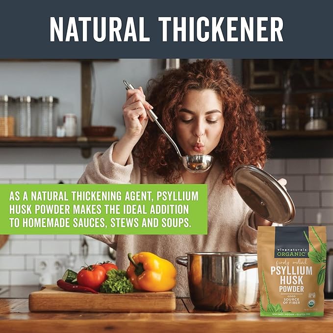Viva Naturals Organic Psyllium Husk Powder, 10 oz - Finely Ground, Unflavored Plant Based Superfood - Good Source of Fiber for Gluten-Free Baking, Juices & Smoothies - Certified Vegan, Keto and Paleo