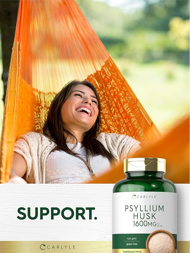 Carlyle Psyllium Husk Capsules | 1600mg | 200 Count | High Potency Fiber Supplement | Non-GMO, Gluten Free