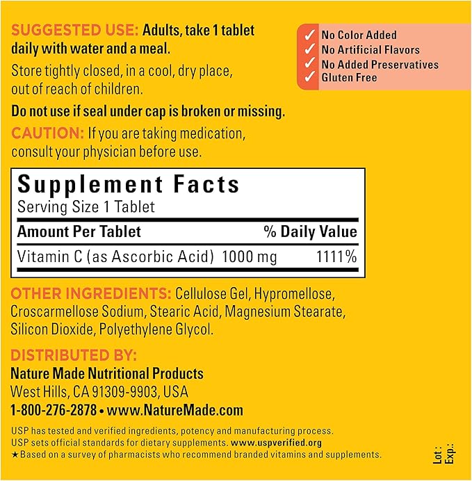 Nature Made Extra Strength Vitamin C 1000 mg, Dietary Supplement for Immune Support, 300 Tablets, 300 Day Supply