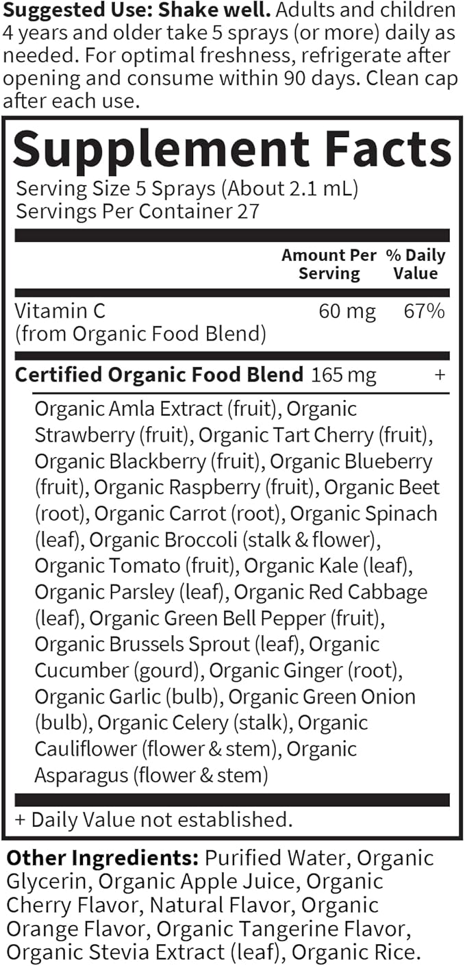 Garden of Life Organics Vitamin C for Kids and Adults, Organic Spray for Skin Health - Cherry Tangerine, Vitamin C Supplement Antioxidant for Immune Support, 2 fl oz Liquid Drops