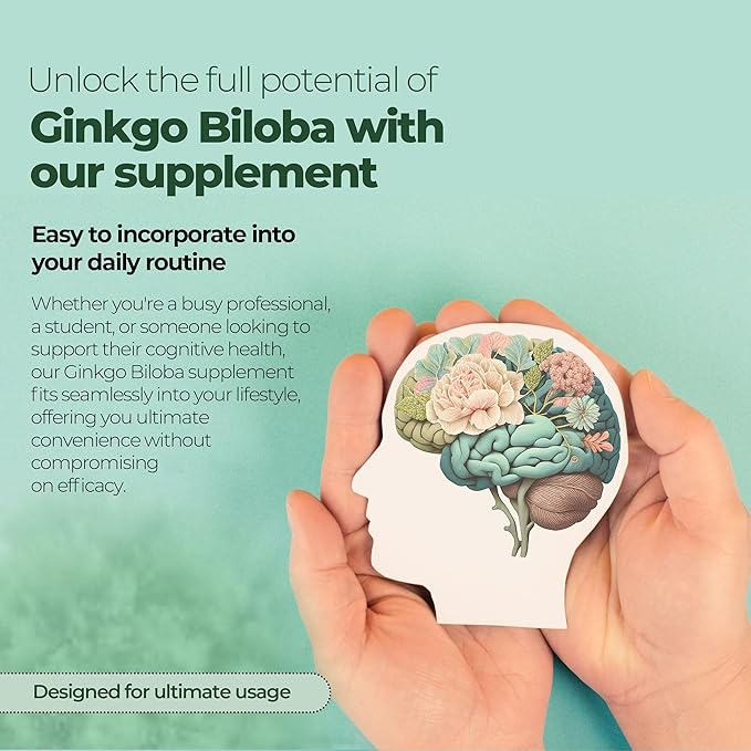 Ginkgo Biloba and Ginseng Brain Dietary Supplement Supports Brain Function, Memory, Mental Alertness, All Natural, Improve Blood Circulation