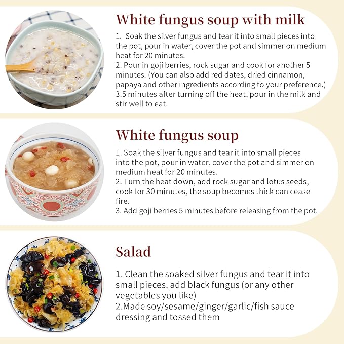 Wanhua Hall Dried White Snow Fungus Mushroom Whole White Wood Ear Mushroom for Cooking Tremella Fuciformis Mushroom 3.5oz/100g All Natural Vegan,Gluten-Free,No Additive 银耳 椴耳 雪耳 去根椴木小银耳
