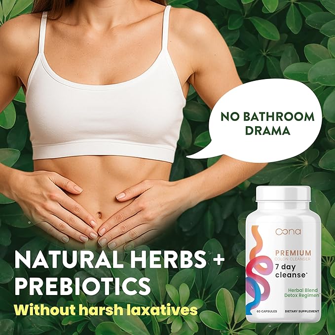 7 Day Advanced Colon Cleanse, Prebiotics & Natural Herbs, Supports Detox & Gut Flora for Women & Men, with Cascara Sagrada, Black Walnut Hulls & Black Cohosh, 30 Capsules 1-2 Daily | 7 Day Cleanse