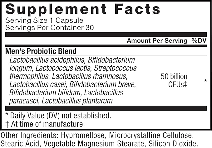 FORCE FACTOR Men’s Probiotic, Probiotics for Digestive Health with 50 Billion CFUs and 10 Probiotic Strains to Support Gut and Colon Health, and Daily Wellness, Non-GMO, Vegan, 30 Vegetable Capsules